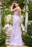 Sweetheart Neck Havfrue Long Purple Prom kjole med Appliques