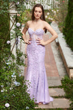 Sweetheart Neck Havfrue Long Purple Prom kjole med Appliques