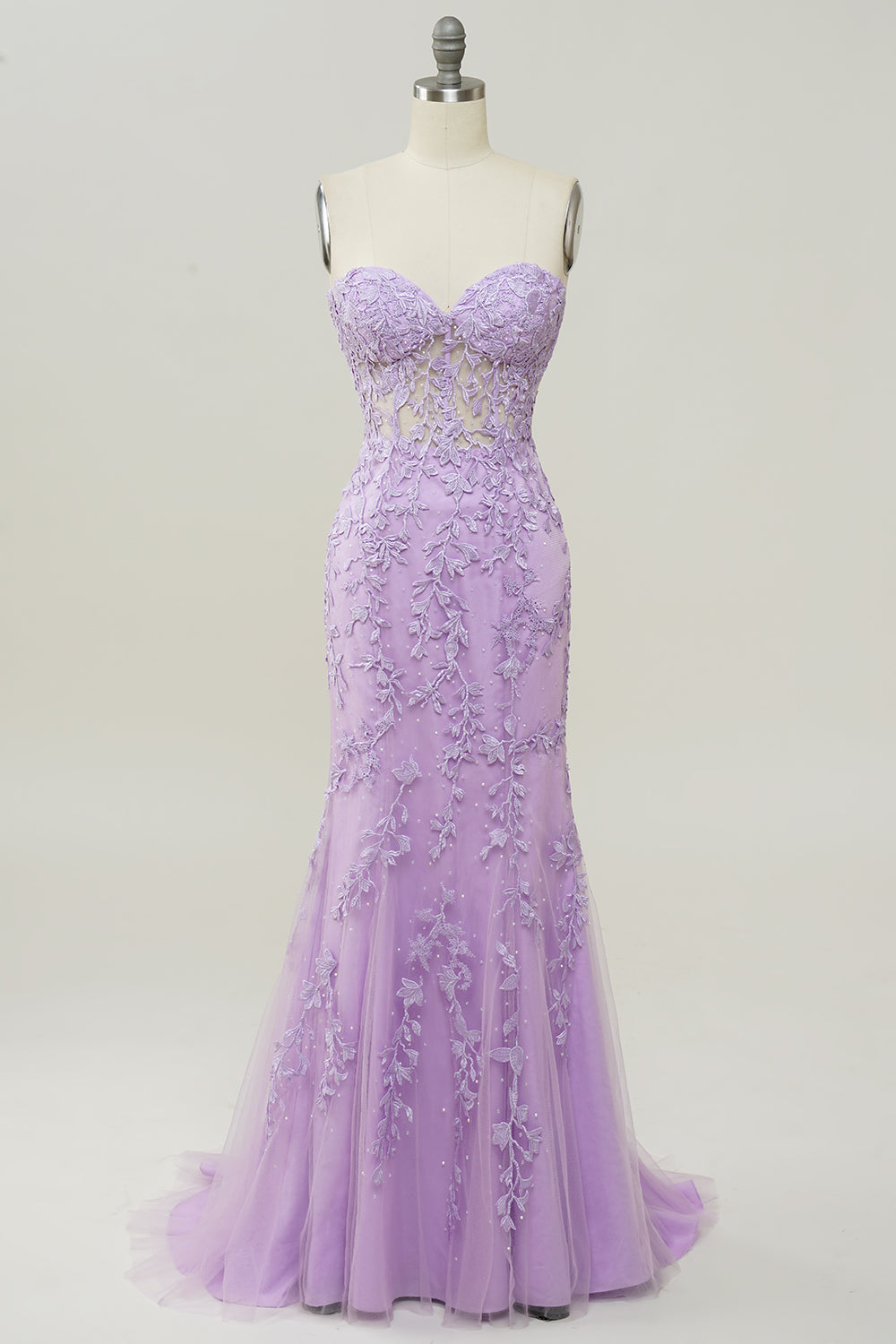 Sweetheart Neck Havfrue Long Purple Prom kjole med Appliques