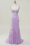 Sweetheart Neck Havfrue Long Purple Prom kjole med Appliques