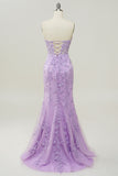 Purple Sweetheart Neck Havfrue Prom kjole Med Appliques