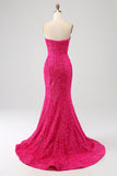 Bling havfrue kjæreste Hot Pink paljetter Lang ballkjole