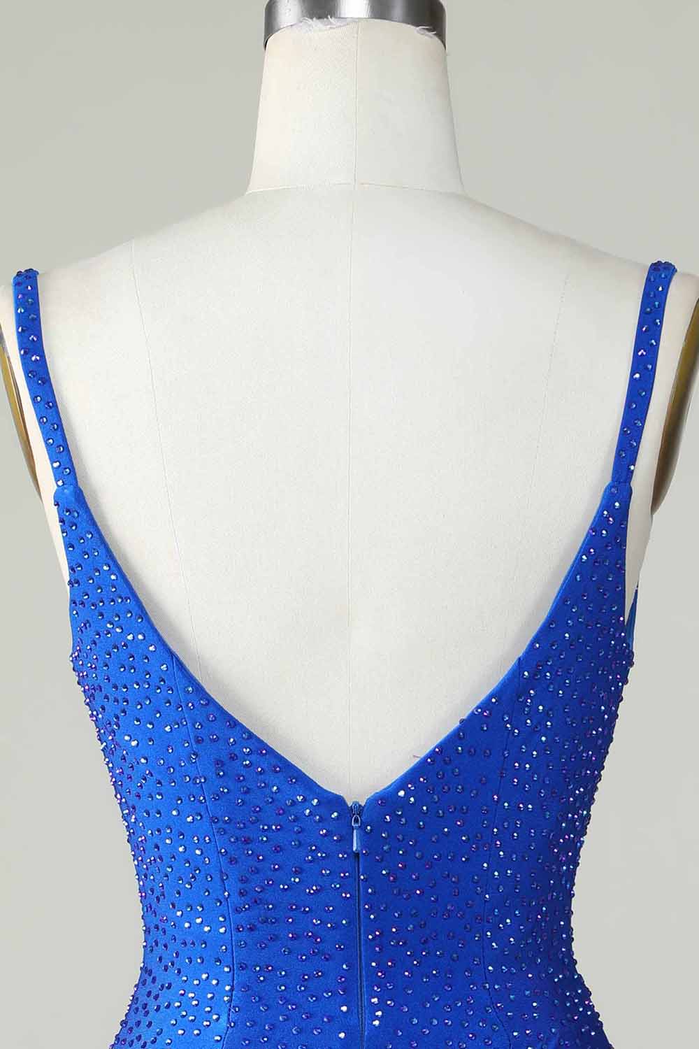 Bodycon Deep V Neck Royal Blue Kort Homecoming kjole med perler