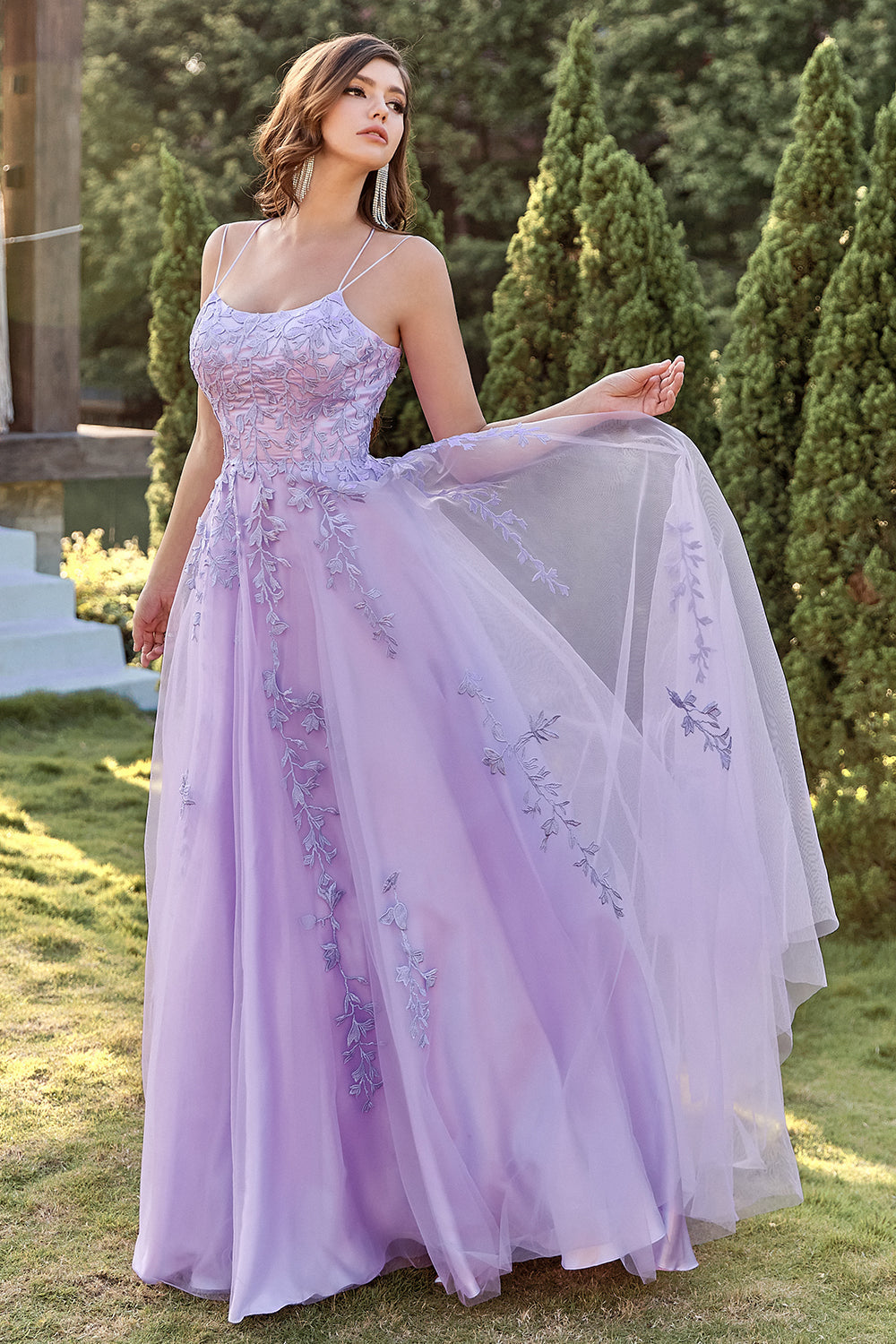 lilla tulle ball kjole med appliques