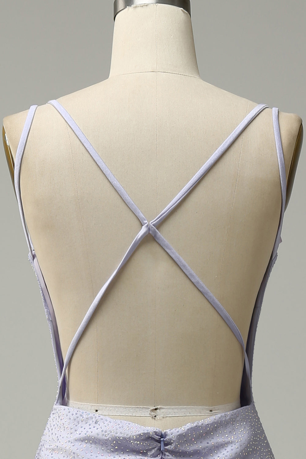 Mermaid Spaghetti stropper Lilac Long Prom Kjole med ryggløs