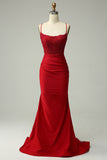 Havfrue Halter Dark Red Prom Kjole med Appliques