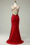 Havfrue Halter Dark Red Prom Kjole med Appliques