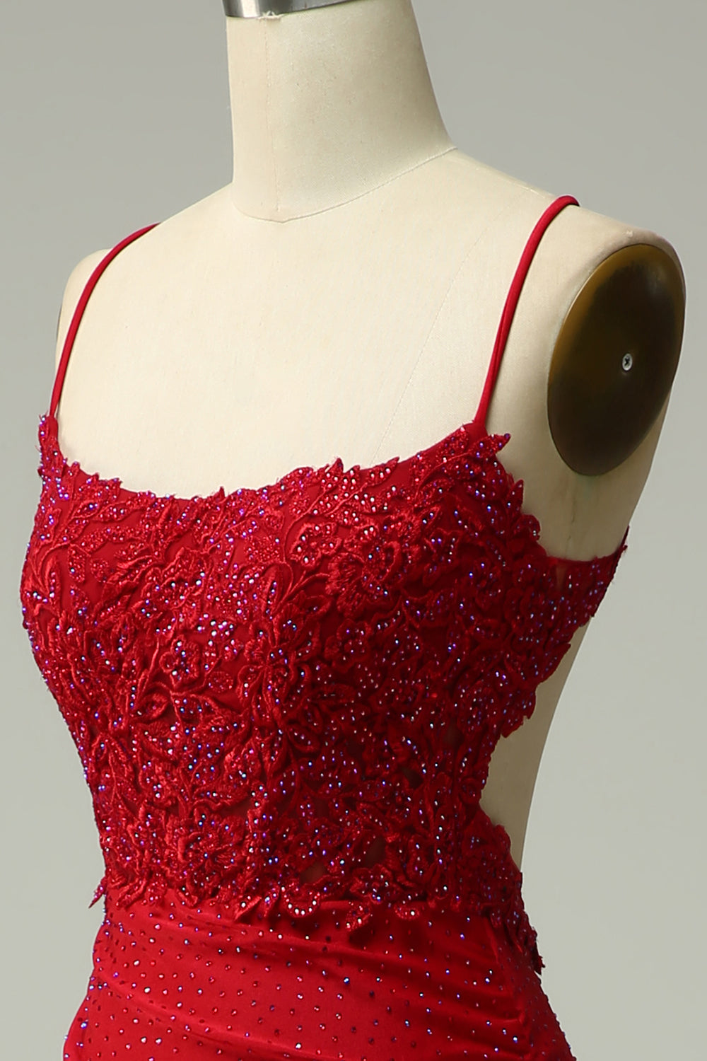 Havfrue Halter Dark Red Prom Kjole med Appliques