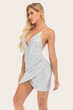 sølv paljett bodycon cocktail kjole