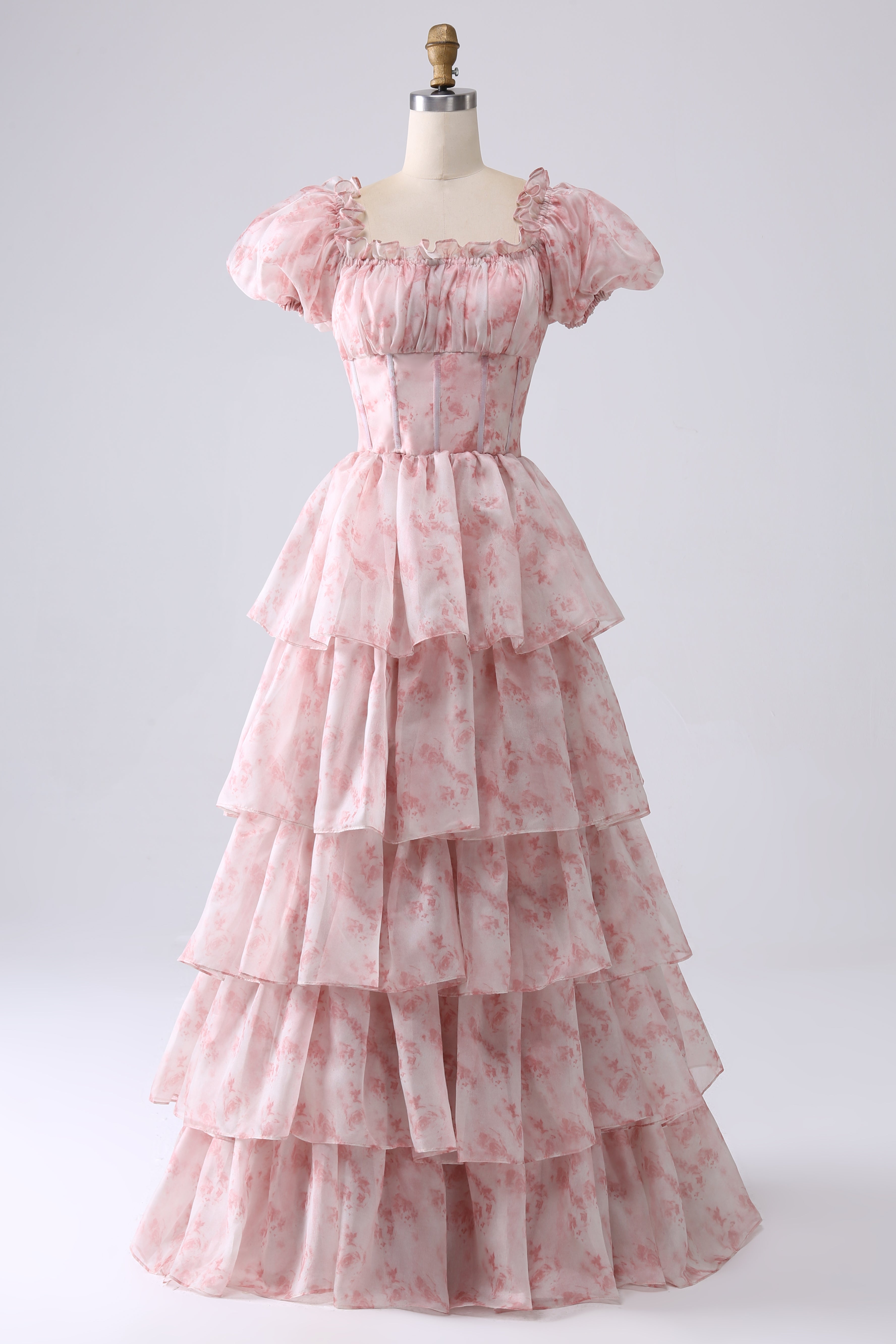 Blush A Line Square Neck Tiered Prom Dress med Ruffles