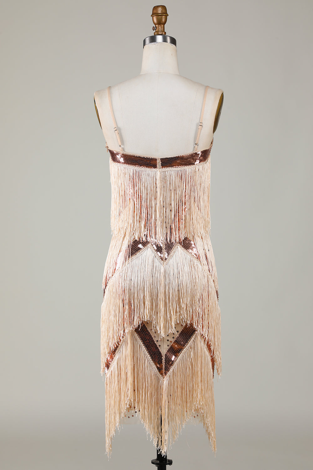 Svarte spaghettistropper Paljetter 1920-tallet Kjole med frynser