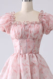 Blush A Line Square Neck Tiered Prom Dress med Ruffles