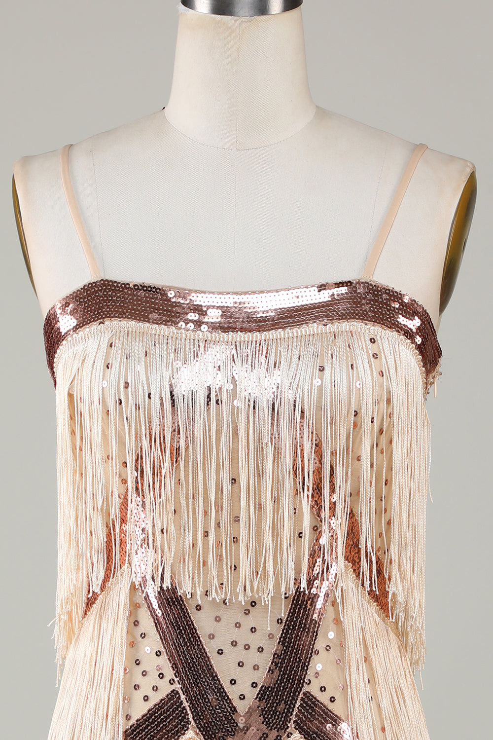 Svarte spaghettistropper Paljetter 1920-tallet Kjole med frynser