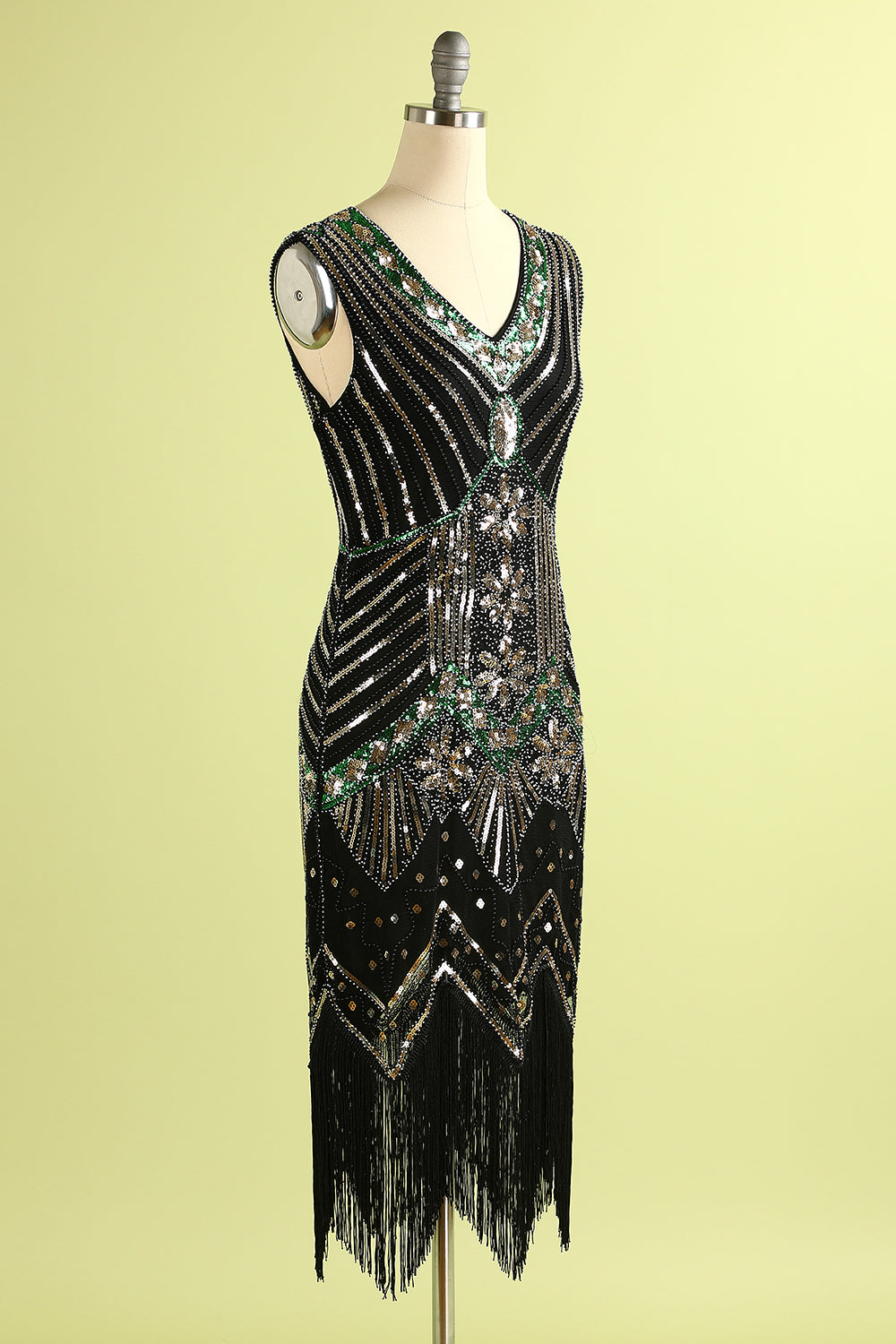 rød og svart glitter frynser 1920-tallet flapper kjole