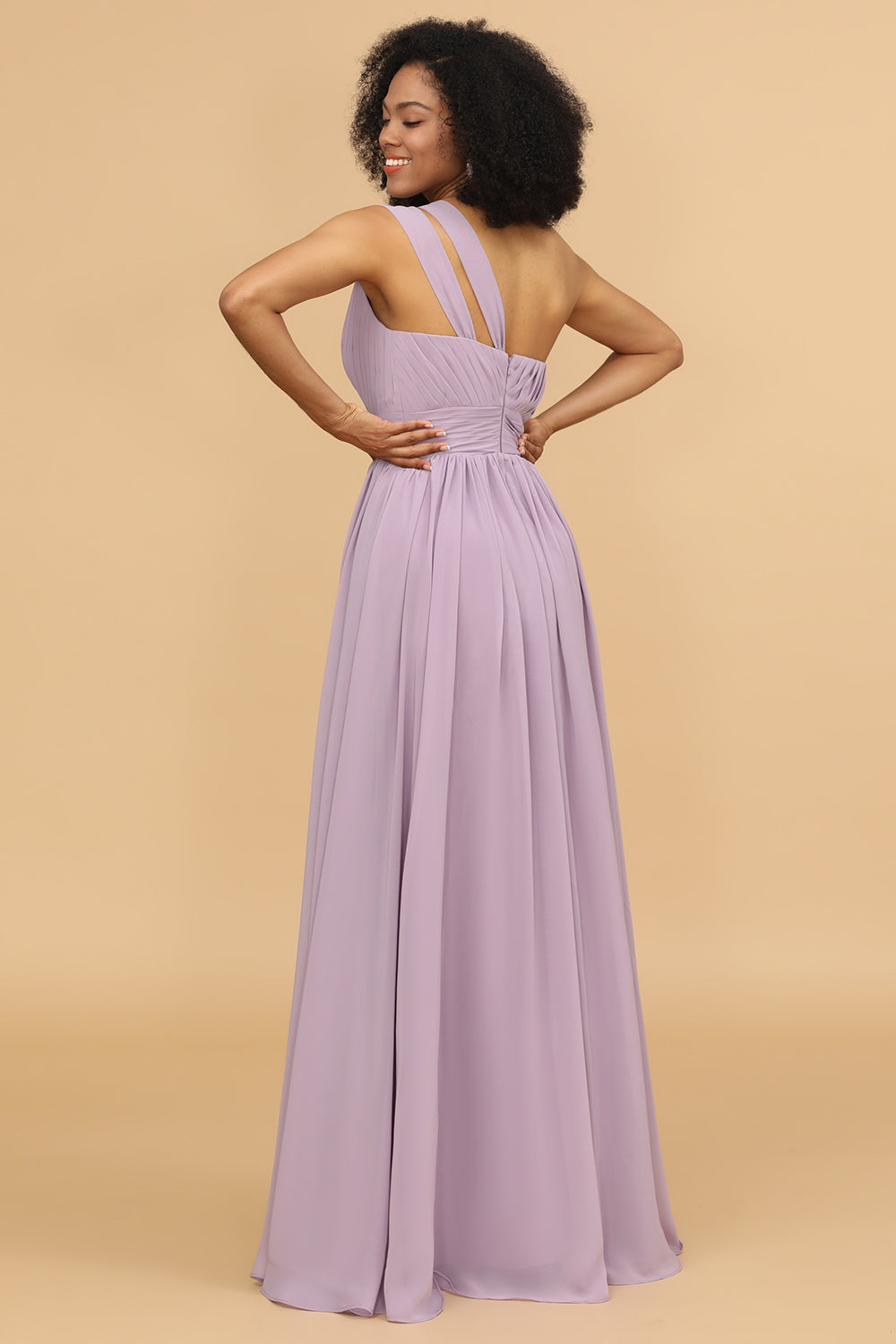 Lilac Chiffon One Shoulder Brudepike Kjole med Volanger