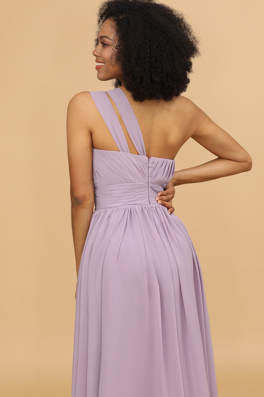 Lilac Chiffon One Shoulder Brudepike Kjole med Volanger