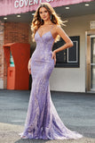 Lilac Sparkly Mermaid Long Prom Dress med perler