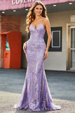 Lilac Sparkly Mermaid Long Prom Dress med perler