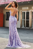 Lilac Sparkly Mermaid Long Prom Dress med perler