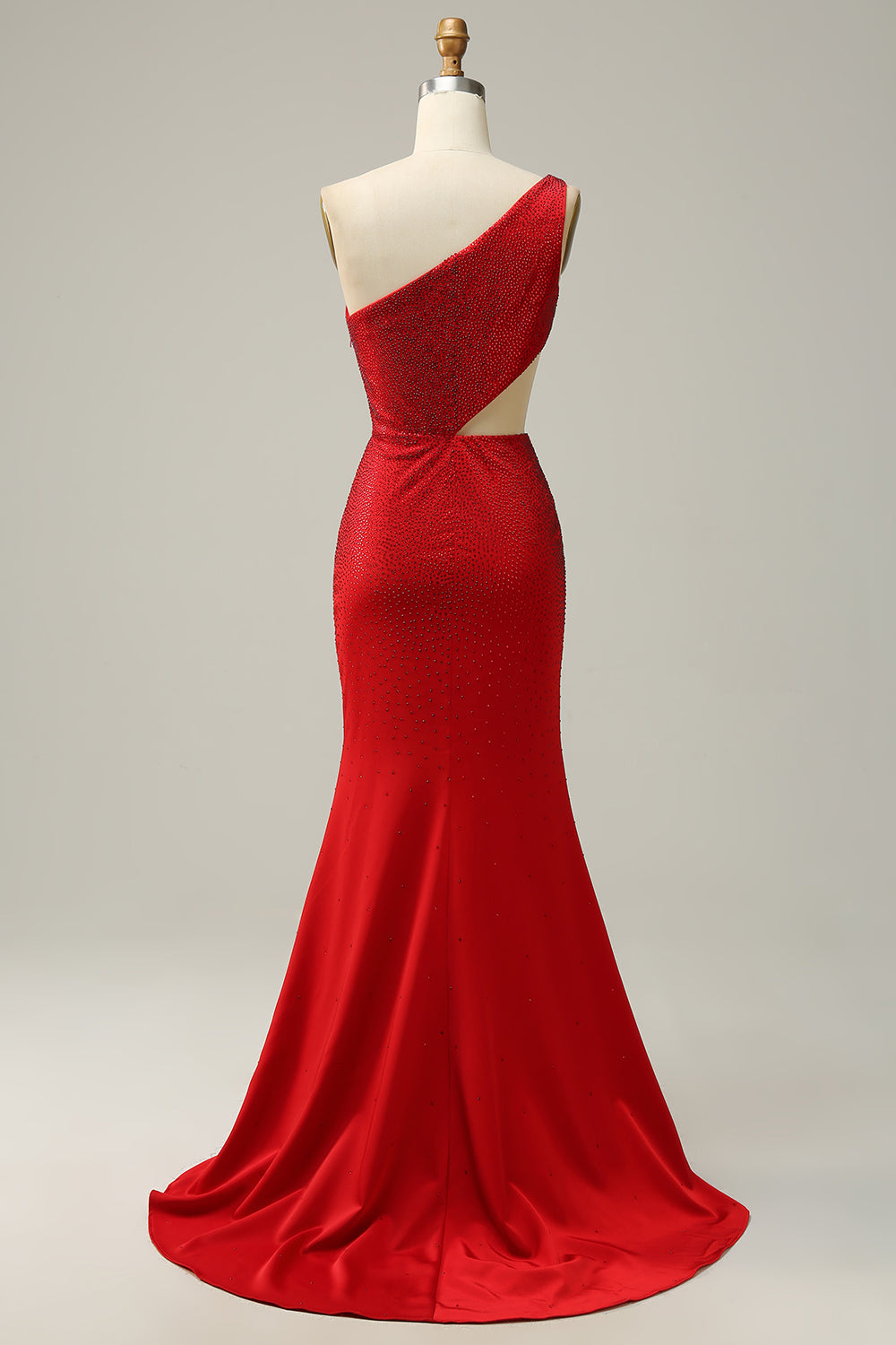 Havfrue En skulder Rød Cut Out Prom kjole med Beading