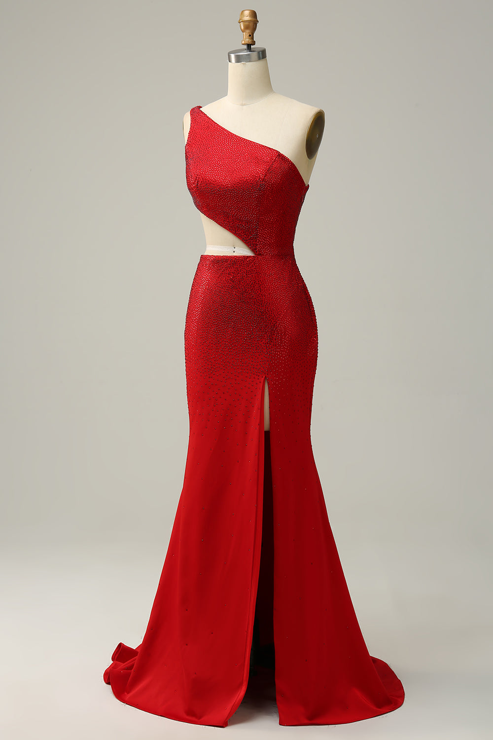 Havfrue En skulder Rød Cut Out Prom kjole med Beading