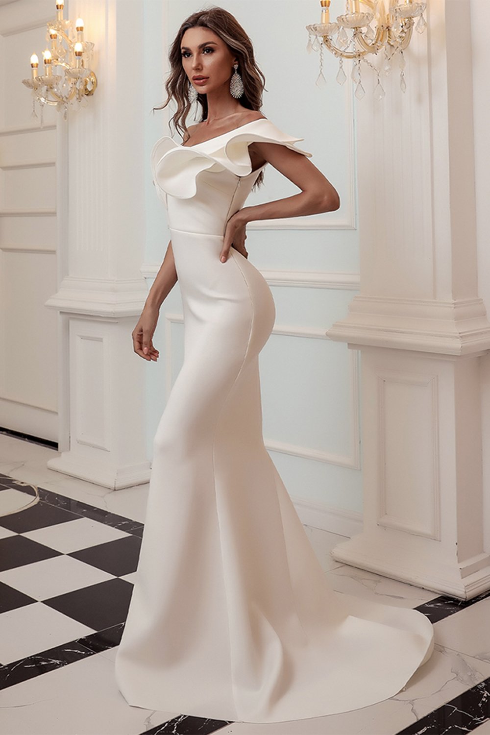 en skulder havfrue svart prom kjole