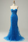 Mermaid Sweetheart Royal Blue Long Prom kjole med Criss Cross Back