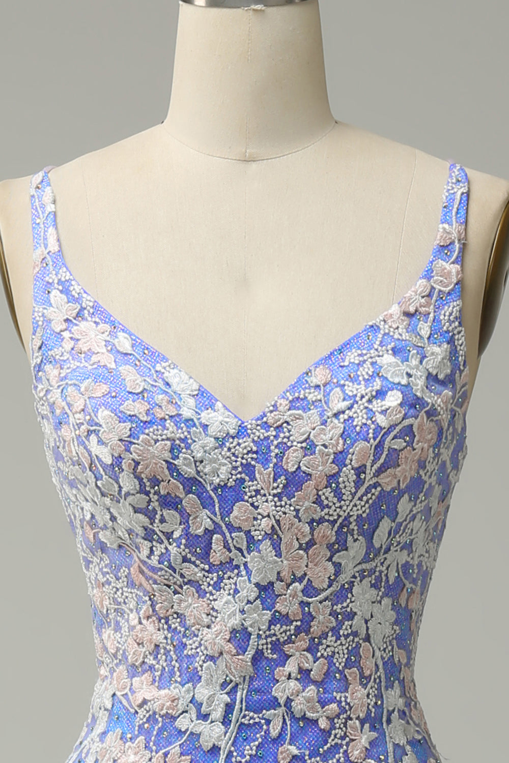 Havfrue V Neck Light Blue Long Prom kjole med Appliques Beading