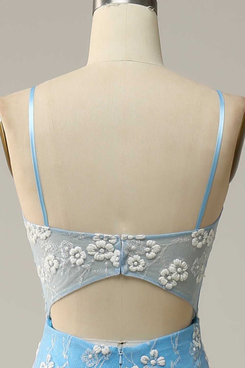 Havfrue Spaghetti stropper Blue Long Prom kjole med Appliques