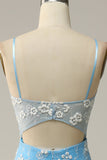 Havfrue Spaghetti stropper Blue Long Prom kjole med Appliques