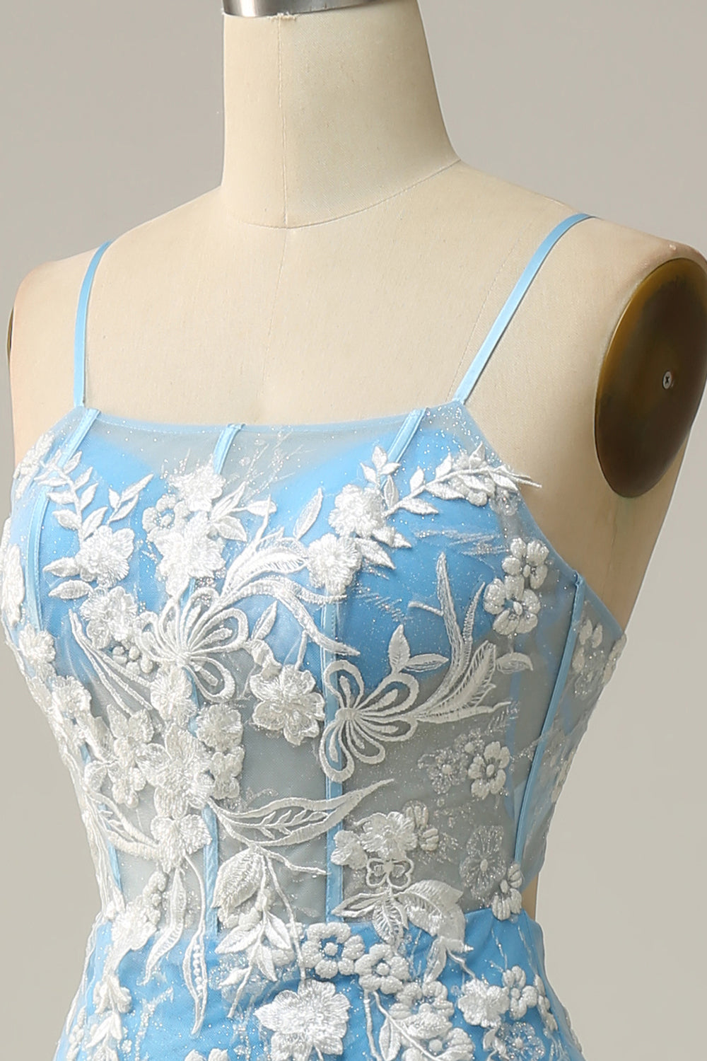 Havfrue Spaghetti stropper Blue Long Prom kjole med Appliques