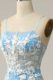 Havfrue Spaghetti stropper Blue Long Prom kjole med Appliques