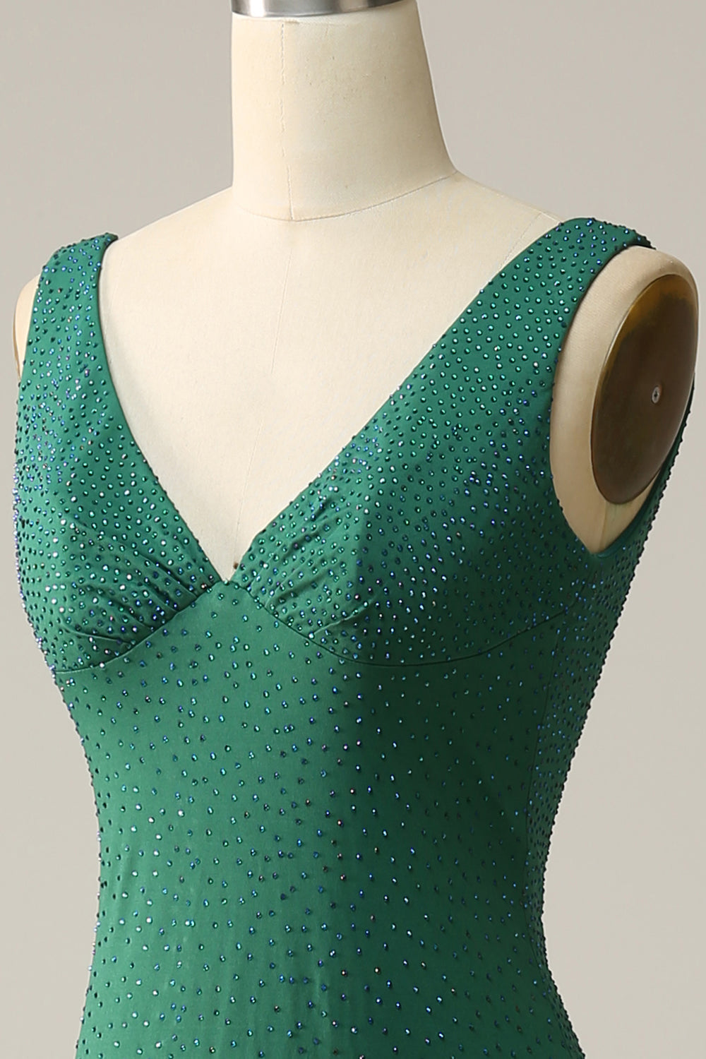 Mermaid V Neck Green Long Prom Dress med perler
