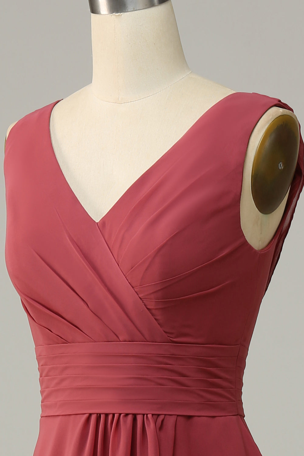 V Neck Desert Rose Ermeløs Chiffon Long brudepike kjole