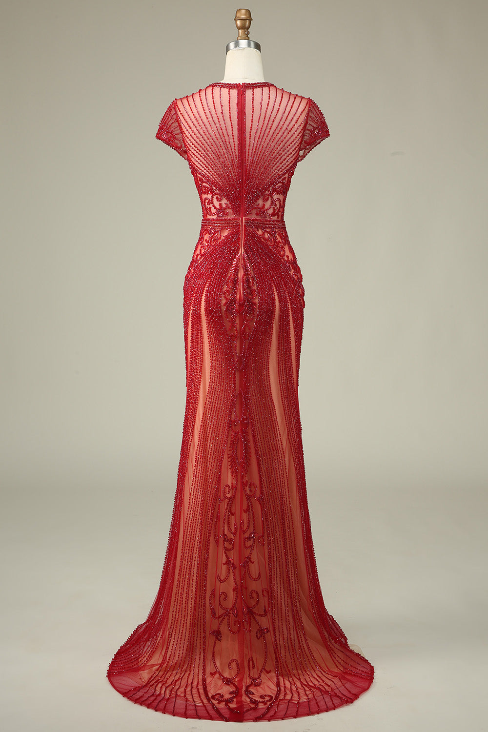 Luksuriøs havfrue juvel hals Champagne Prom kjole med perler