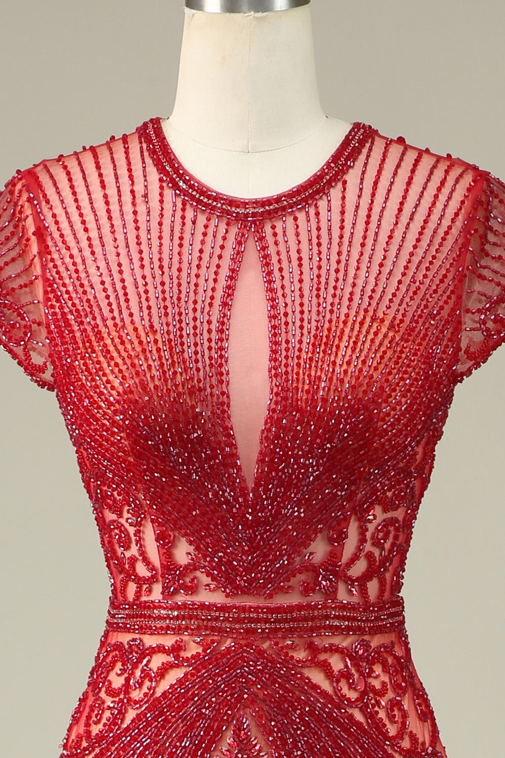 Luksuriøs havfrue juvel hals Champagne Prom kjole med perler