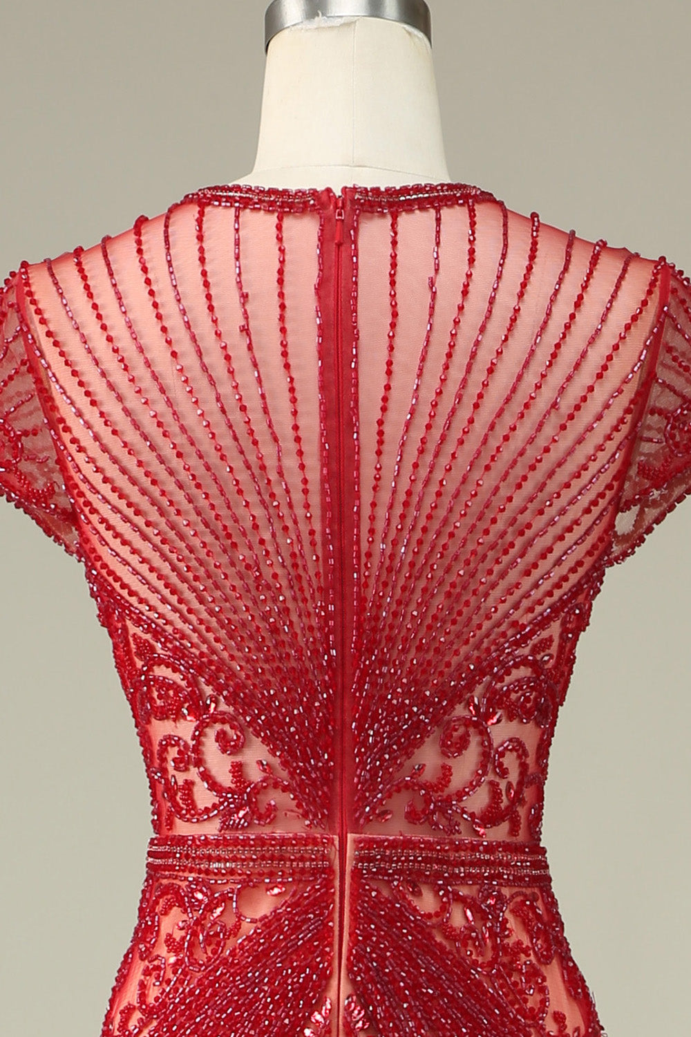 Luksuriøs havfrue juvel hals Champagne Prom kjole med perler