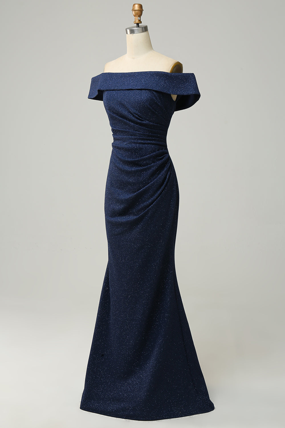 Navy Off The Shoulder Sparkly Slire Long Bridesmaid Dress