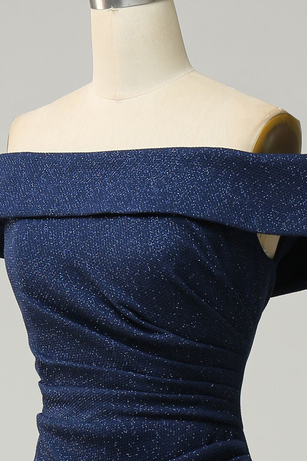 Navy Off The Shoulder Sparkly Slire Long Bridesmaid Dress