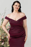 Havfrue av skulderen Burgunder Plus Size Wedding Party Dress