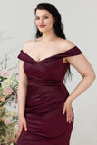 Havfrue av skulderen Burgunder Plus Size Wedding Party Dress