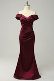 Havfrue av skulderen Burgunder Plus Size Wedding Party Dress