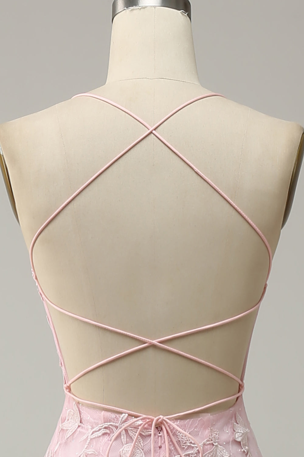 Havfrue Spaghetti stropper Lys rosa Long Prom kjole med Appliques