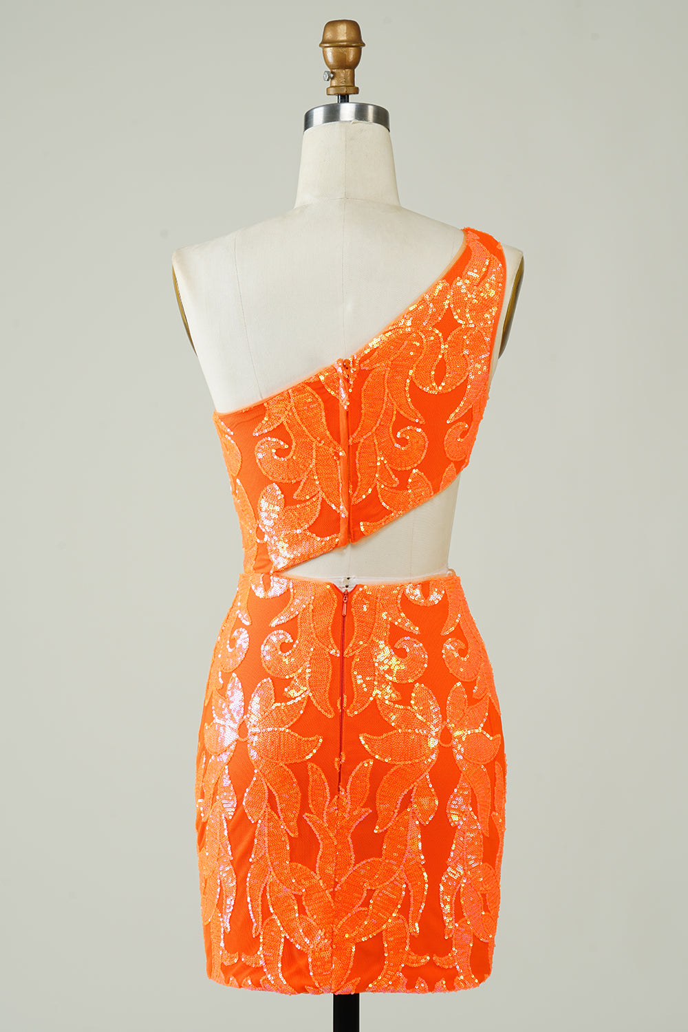 Orange One Shoulder Glitter Homecoming Dress med Hollow-out