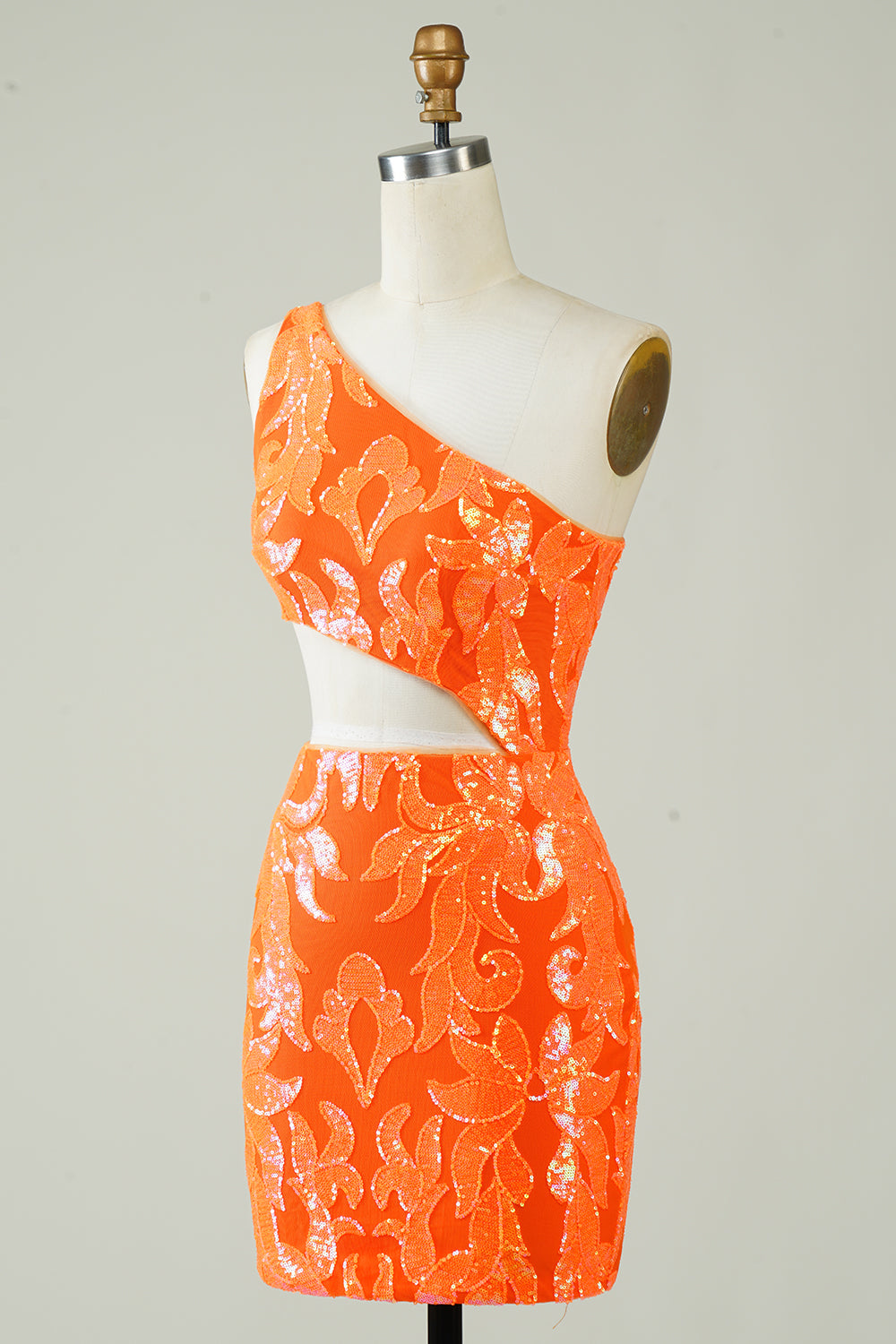 Orange One Shoulder Glitter Homecoming Dress med Hollow-out