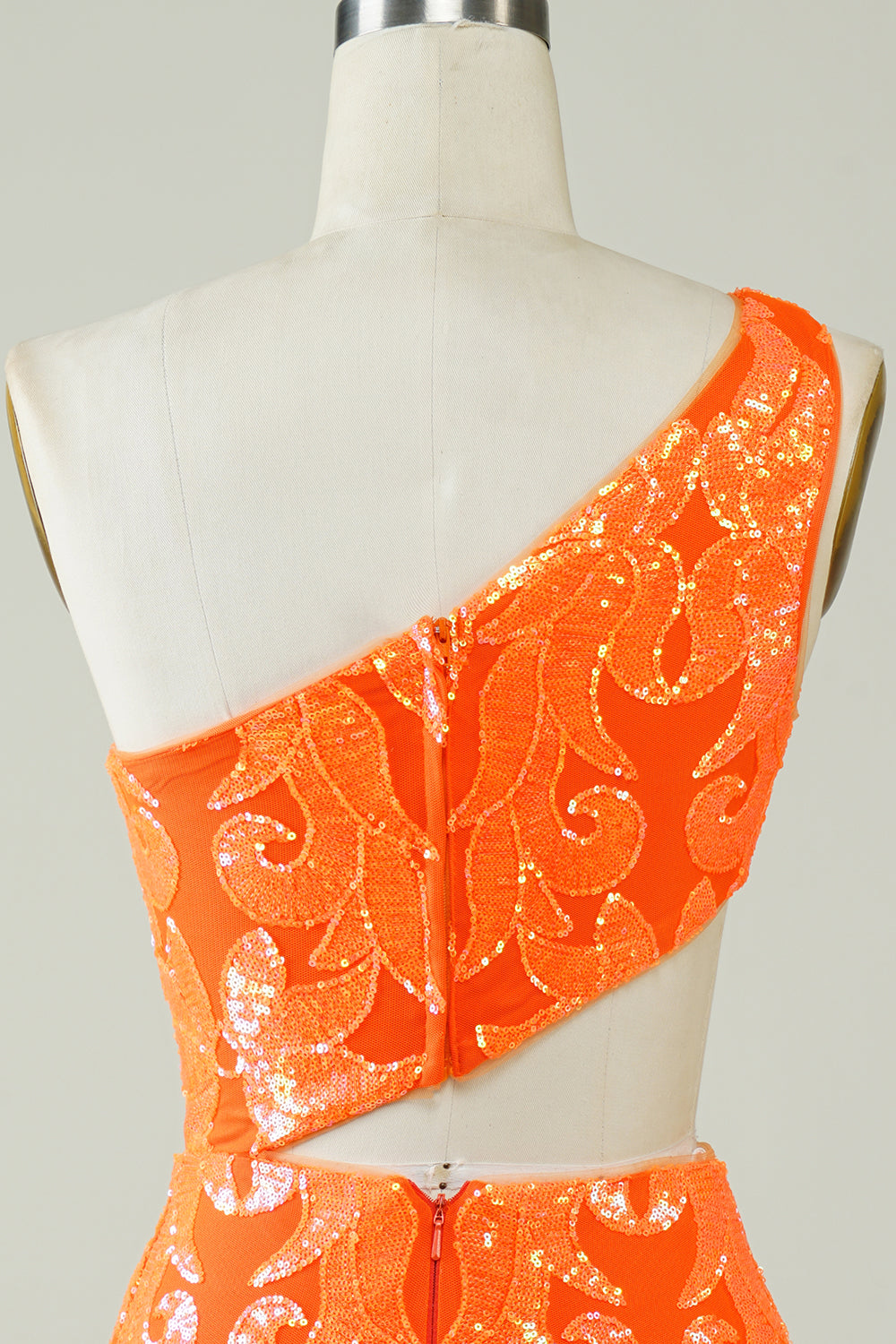 Orange One Shoulder Glitter Homecoming Dress med Hollow-out