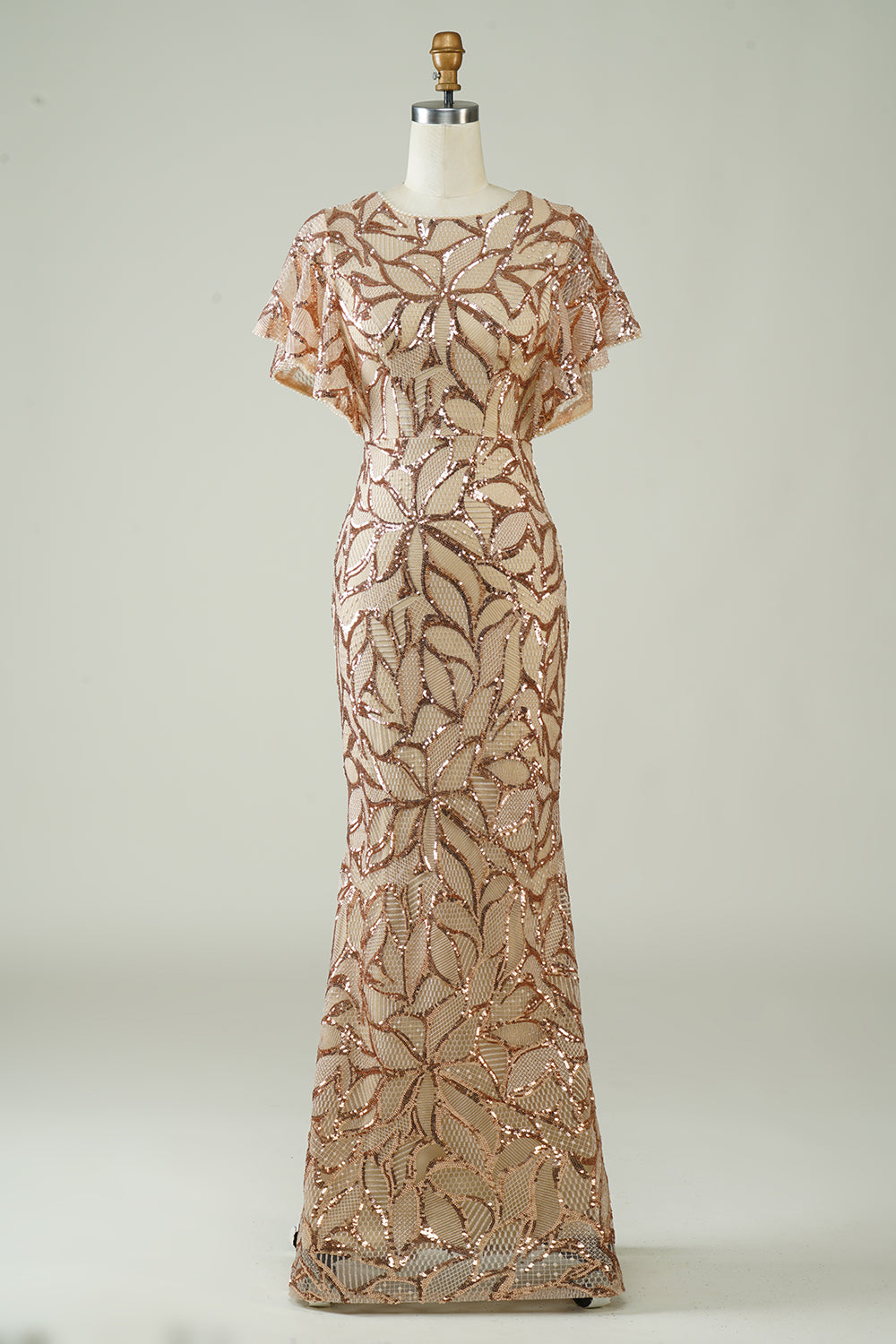 Champagne Sequins Long Prom Dress med Slit Back