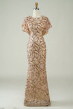 Champagne Sequins Long Prom Dress med Slit Back