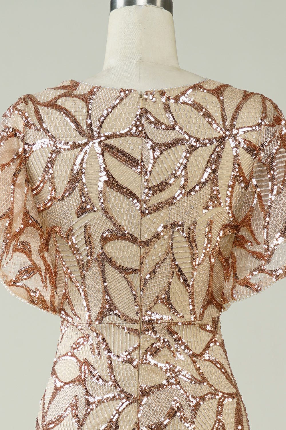 Champagne Sequins Long Prom Dress med Slit Back