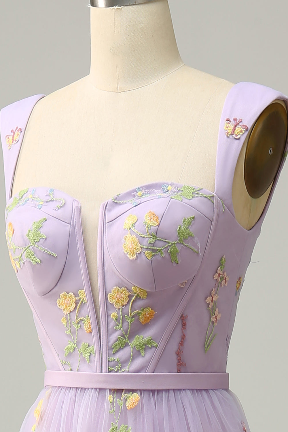 A-Line Square Neck Purple Long Prom kjole med broderi
